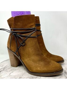 Franco Sarto Edaline Brown Nubuck Dainty Bow Wrap Booties 10 Rustic Bohemian